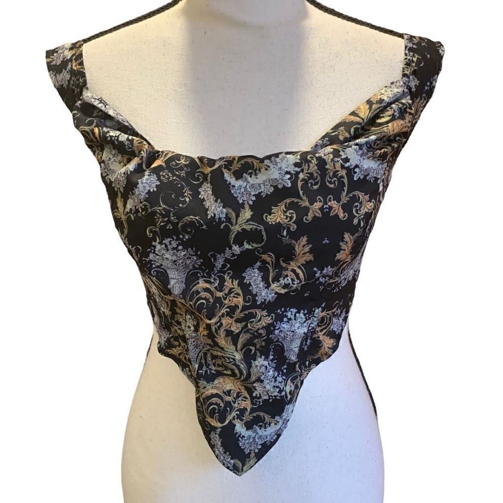 Pretty Little Thing Corset Top/ False Front Multicolored Cropped Zip Back Sz XXS